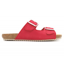 Women's Leather Mules Slippers Sandals Leather Footbed & Cork-Sole red