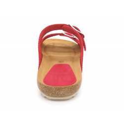 Women's Leather Mules Slippers Sandals Leather Footbed & Cork-Sole red