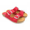 Damen Pantoletten Leder Nubuk rot Sandalen gepolstert Hausschuhe Schlappen Echtleder Fußbett Korksohle Korkschuhe Blusandal