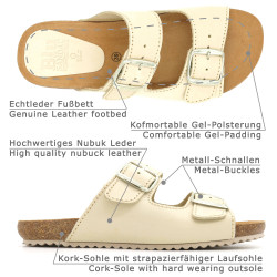 Damen Leder Pantoletten Nubuk Hausschuhe Sandalen Korksohle Echtleder Tief-Fußbett Latschen Schlappen beige hell