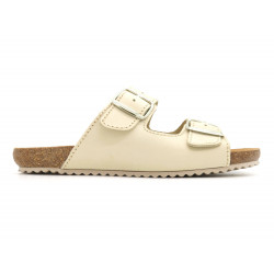 Women's Leather Mules ivory Slippers Leather Footbed Flat Sandals