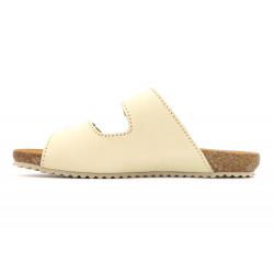 Women's Leather Mules ivory Slippers Leather Footbed Flat Sandals