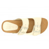 Damen Pantoletten Leder Nubuk beige Sandalen gepolstert Hausschuhe Schlappen Echtleder Fußbett Korksohle Korkschuhe Blusandal