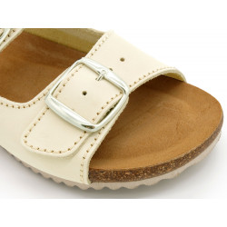 Women's Leather Mules ivory Slippers Leather Footbed Flat Sandals
