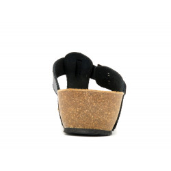 Women's Wedge Sandals Leather Mules black Summer Shoes with Leather Footbed & Cork Sole - Made In Spain