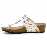 Damen Leder Sandalen Keilabsatz Pantoletten weiß Blumen Fußbett Kork Schuhe - Made In Spain