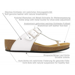 Women's Wedge Sandals Leather Mules white Summer Shoes with Leather Footbed & Cork Sole - Made In Spain