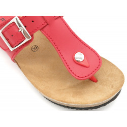 Damen Sandalen rot Leder Zehentrenner Keilabsatz Pantoletten mit Fußbett & Korksohle - Made In Spain