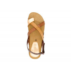 Women's Leather Flat Sandals brown Back-Strap Summer Shoes Cork Sole Leather Footbed Morxiva 830