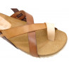 Women's Leather Flat Sandals brown Back-Strap Summer Shoes Cork Sole Leather Footbed Morxiva 830