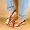 Damenschuhe sommer sandaletten echt-leder sandalen flach offen klettverschluss braun