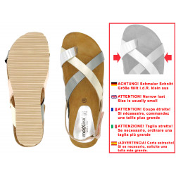 Damen Leder Sandalen silber metallic Riemchen Sandaletten Sommerschuhe Echtleder Fußbett Korksohle MADE IN SPAIN Morxiva 830