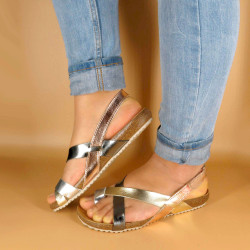 women's ladies leather flat sandals backstrap summer shoes brown morxiva spain comfort metallic sheen