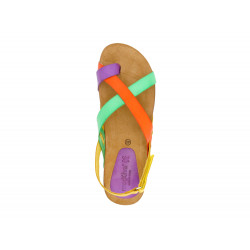 Women's Flat Sandals Leather Back-Strap Velcro Shoes Cork Sole colourful