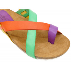 Women's Flat Sandals Leather Back-Strap Velcro Shoes Cork Sole colourful