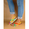 Damenschuhe sommer sandaletten echt-leder sandalen flach offen klettverschluss bunt orange grün gelb mehrfarbig