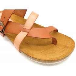 Women's Flat Sandals brown Leather Summer Shoes Leather Footbed Cork Sole Made In Spain Morxiva
