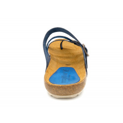 Damen Sandalen blau Leder Riemchen Sommerschuhe Zehentrenner Echtleder Fußbett Korksohle - Made In Spain