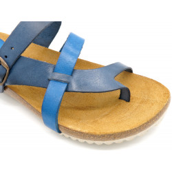 Women's Flat Sandals blue Leather Summer Shoes with Leather Footbed & Cork Sole - Made In Spain