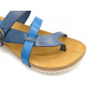 Damen Sandalen blau Leder Riemchen Sommerschuhe Zehentrenner Echtleder Fußbett Korksohle - Made In Spain