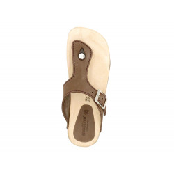 Women's Mules brown Nubuck Flat Sandals Thongs Slippers with Leather Footbed - Made In Spain