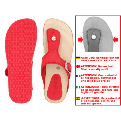 Women's Mules red Leather Nubuck Flat Sandals Thongs with Leather Footbed - Made In Spain