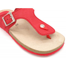 Damen Pantoletten rot Leder Sandalen Fußbett Hausschuhe Kork Schuhe - Made In Spain