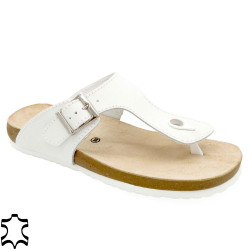Leder Pantoletten Damen Sandalen Nubuk weiß Leder Fußbett Hausschuhe Zehentrenner - Made In Spain