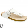 Women's Mules white Nubuck Flat Sandals Thongs Slippers with Leather Footbed - Made In Spain