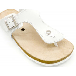 Women's Mules white Nubuck Flat Sandals Thongs with Leather Footbed - Made In Spain