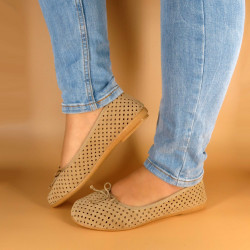 Women's Ballet Flats Nubuck Flat Summer Shoes beige Amelie Made In Spain