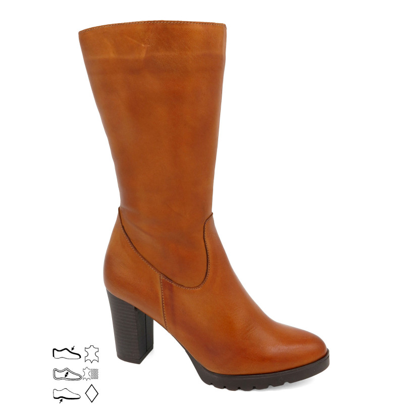 Women's Mid-Calf Zip Boots Leather brown
