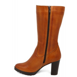 Damen Stiefel Leder cognac braun Herbst Frühling Hoch-Absatz High-heels klassisch elegant auffällig