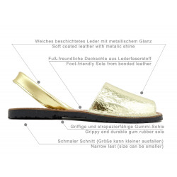 Echtleder Damen Sandalen Leder Sommer Schuhe Avarca Menorquina, gold metallic 189