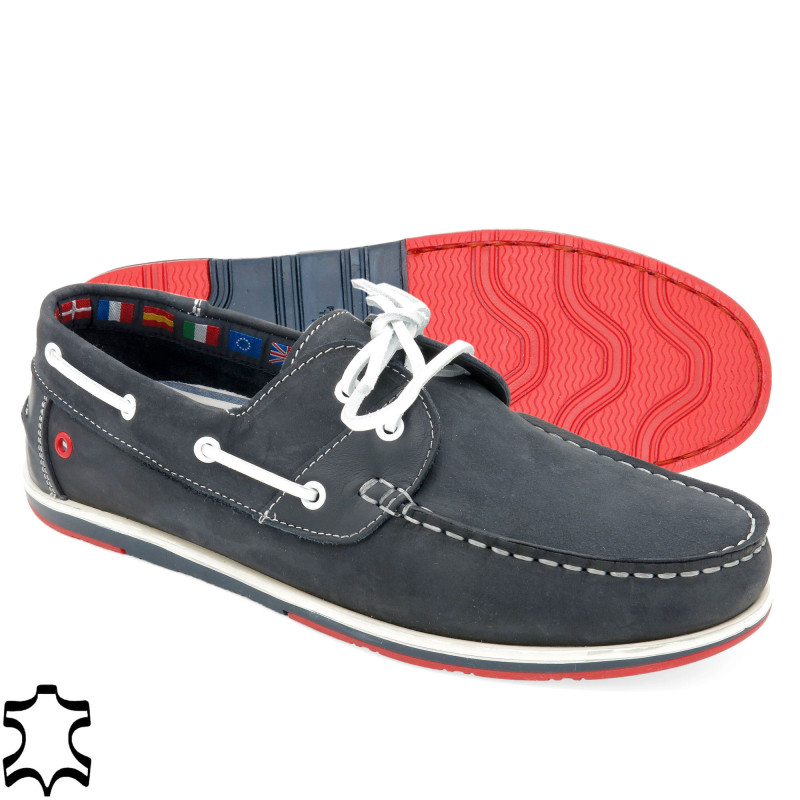 Men's Top-Sider Nubuck Leather Deck Shoes navy blue Lace-Up Moccasin with stitched Sole - Made In Portugal Men's Top-Sider Nubuck Leather Deck Shoes navy blue Lace-Up Moccasin with stitched Sole - Made In Portugal