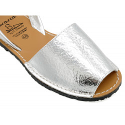 Damen Sandalen Leder Avarcas silbern metallic Menorca Sandalette flach offen - Avarca Menorquina Made In Spain