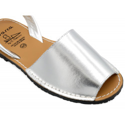 Damen Sandalen Leder Avarcas silbern metallic Menorca Schuhe Sandalette - Avarca Menorquina Made In Spain