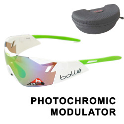 Bollé sunglasses photochromic cycling glasses white 6TH SENSE 11840 sports glasses green mirrored lenses