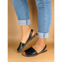 Women's Flat Sandals black Leather Avarcas Menorca Shoes Abarca - Avarca Menorquina Made In Spain
