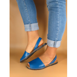 Genuine Leather Women's Flat Sandals Avarca Menorquina Summer Shoes, blue 201 - Made in Spain