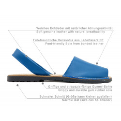 Genuine Leather Women's Flat Sandals Avarca Menorquina Summer Shoes, blue 201 - Made in Spain