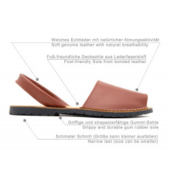 Women's Flat Sandals Genuine Leather Avarca Menorquina Summer Shoes, brown 201 - Made in Spain