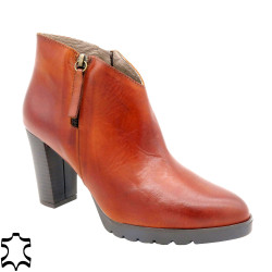 Damen Stiefeletten braun Leder Herbst Schuhe 8-cm Absatz High-Heels - B.D.A. Made In Spain