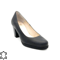 Damen Pumps schwarz Leder Retro Schuhe 8-cm Absatz High-Heels SAOH Made In Spain