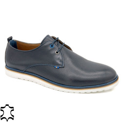 Men's lace-up shoes blue leather comfort shoes on white sole MADE IN PORTUGAL