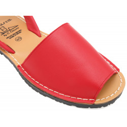 Women's Flat Sandals red Leather Avarcas Menorca Summer Shoes - Avarca Menorquina Made In Spain