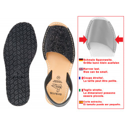 Women's Glitter Flat Sandals black Leather Sequins Summer Shoes Avarca Made In Spain