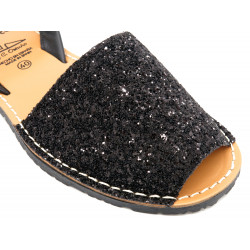 Avarca Damen Glitzer Sandalen schwarz Leder Pailletten Menorca Sommer Schuhe MADE IN SPAIN