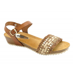 Damen Sandalen Leder Riemchen Keilabsatz Sandaletten braun - Made In Spain
