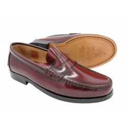 Herren Slipper Leder Business Schuhe Penny Loafer Ledersohle Rahmengenäht bordeaux rot MADE IN SPAIN